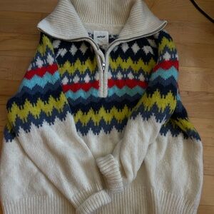 Aerie Cream and Multicolor Zip-Up Sweater